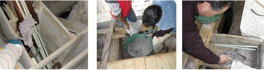 Reposición de la zona de madera eliminada con resina epoxídica oly resin 20 y arídos siliceos